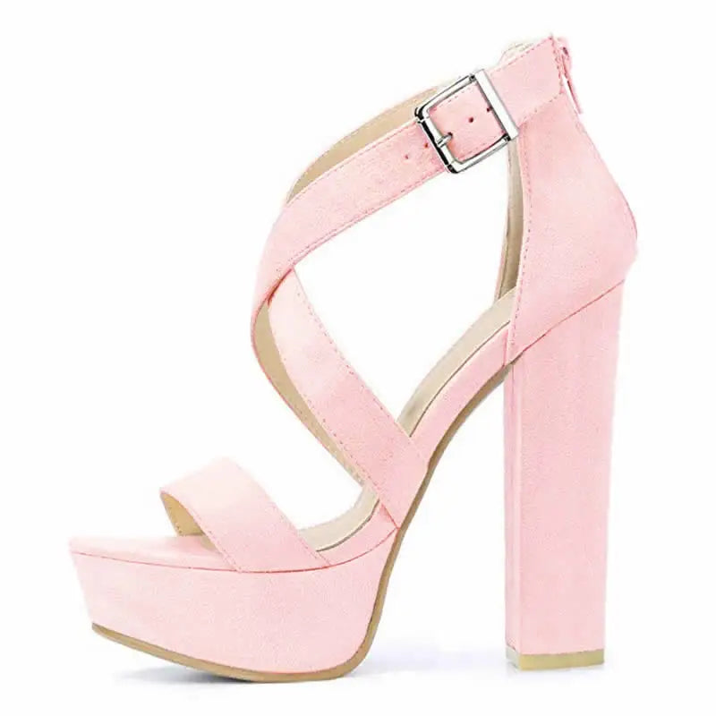 LOSLANDIFEN Women's Open Toe Cross Strap Buckle Wedge Platform Sandals High Heel Chunky Block Heels Dress Party Wedding Shoes