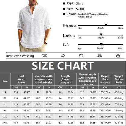 Men'sshirt Classic Casual Stand-up Collar Long-sleeved V-neck Shirt Sleeve Split-sleeved Light Breathable Beach Vacation T-shirt