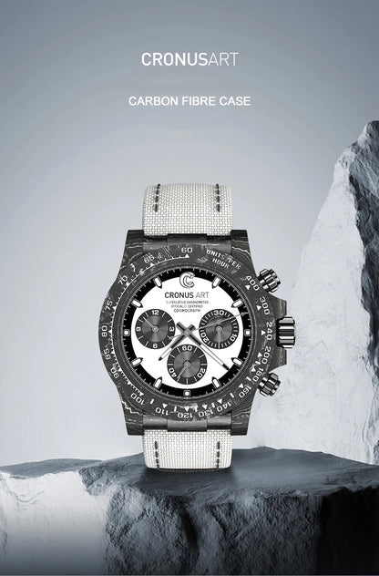 CRONUSART Men Chronograph Watch Pilot 40mm Automatic Mechanical Wristwatch Carbon Fiber Case Luminous Sapphire Mirror