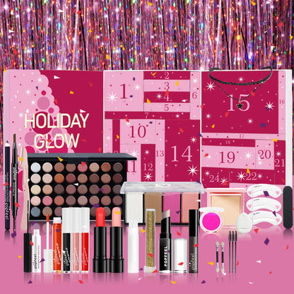 24-Days Makeup Box Countdown Calendar Eye Shadow Lipstick & Make-up Brush Beauty Advent Calendars For Women/Girls Surprise Gifts
