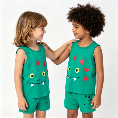 Summer Boys Clothing Sets Children's Sleeveless Cotton Clothes Kids Vest+Shorts 2pcs Boys Outfits Sportwear Cartoon Baby Sets