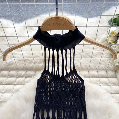 High Elastic Hollow Out Bodycone Women's Pajamas Sexy Erotic Lingerie Halter One-Piece Slim Jumpsuit Bodysuit Black Nightwear