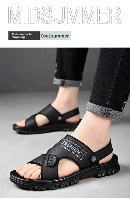 Men's Summer Thickened Anti-slip Wear-resistant Breathable Beach Sandals Driving Beachside Slip-On PVC Material Adult Footwear