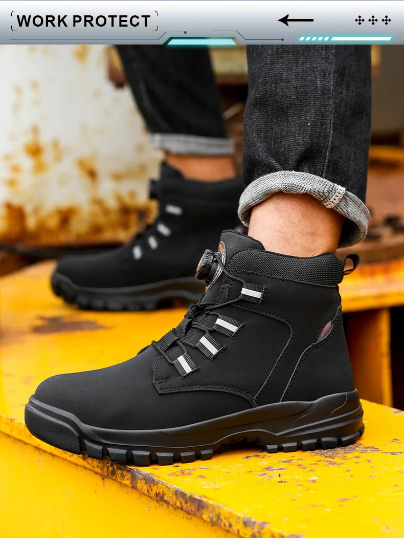 Waterproof Safety Boots Men Indestructible Steel Toe Work Boots Anti-smash Stab-resistant Safety Shoes Biker Botas Para Hombre