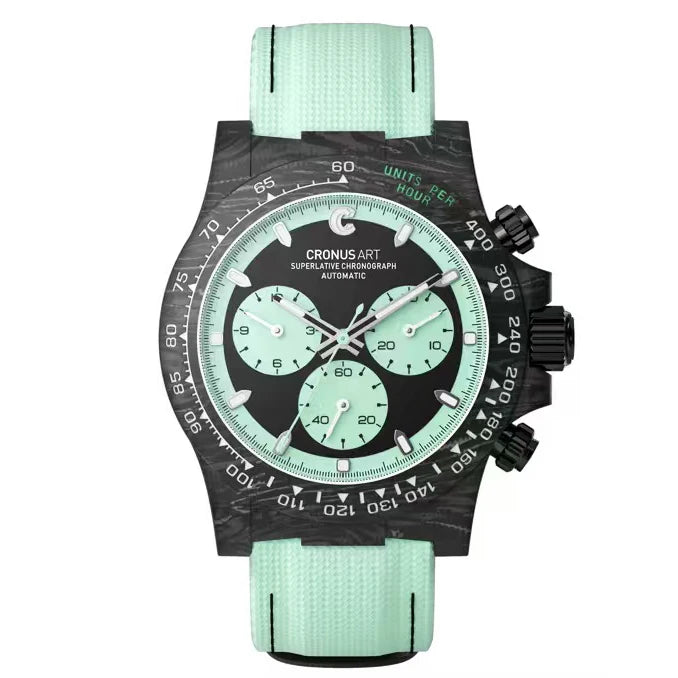 CRONUSART Men Chronograph Watch Pilot 40mm Automatic Mechanical Wristwatch Carbon Fiber Case Luminous Sapphire Mirror