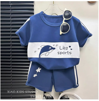 Children's Top and Bottom Clothes Set Short-sleeved Suit Striped Girls Boys T-shirt Summer Children's Clothing Loungewear Outfit