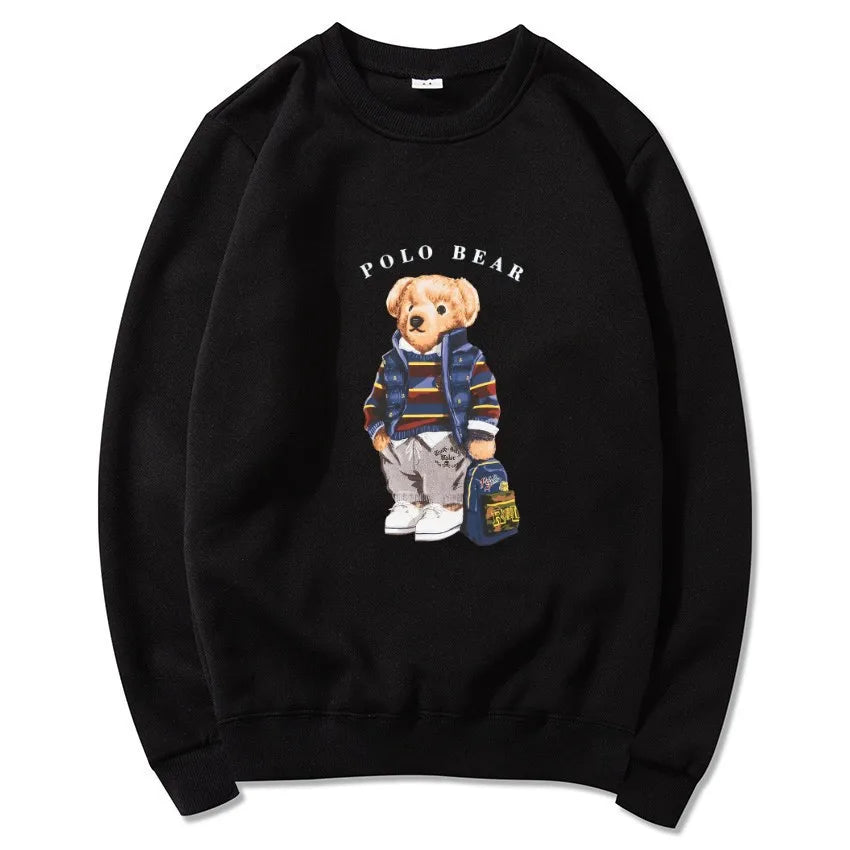 Men's casual and comfortable pullover, fashionable and versatile hooded sweatshirt with teddy bear pattern, sports shirt