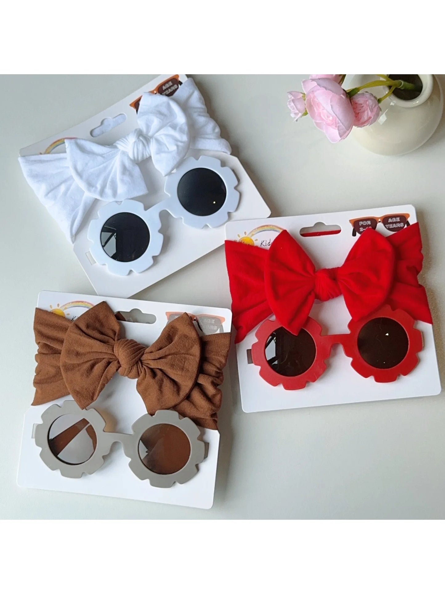 2 Pcs/Set New Children Cute Solid Bowknot Wide Hairbands Heart Sunglasses Hair Bands Baby Kids Headwear Girls Hair Accessories