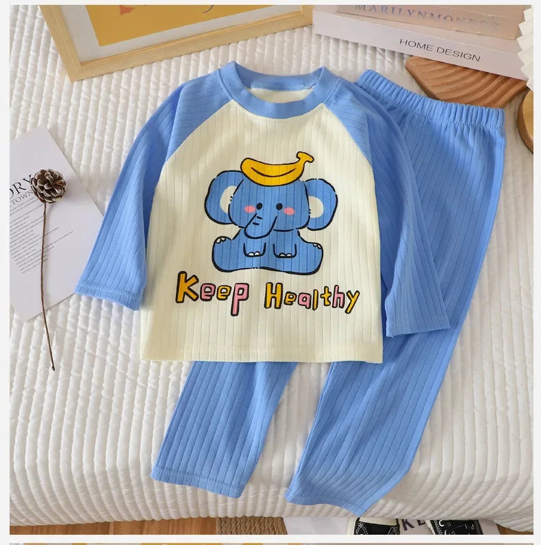 New Baby Boys Girls Warm Pajamas Kids Cute Cartoon Animal O-neck T-Shirt Tops + Pants Pyjamas Autumn Underwear Clothing Sets