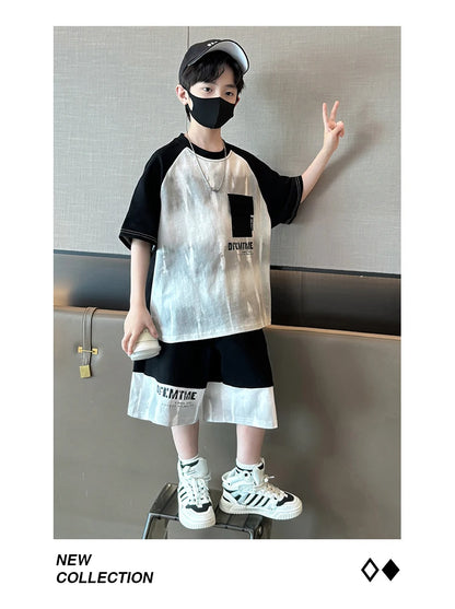 Hot Sale Fashion Baby Boy Suit Summer Casual Clothes Set Top Shorts 2 Piece Outfit Tracksuit for Kids Child Clothing Sets 5-14T