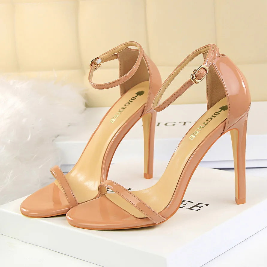 Women 10cm High Heels Flock Stripper Sandals Female Fetish Strappy Red Shoes Lady Valentine Green Summer Classic Sexy Pumps