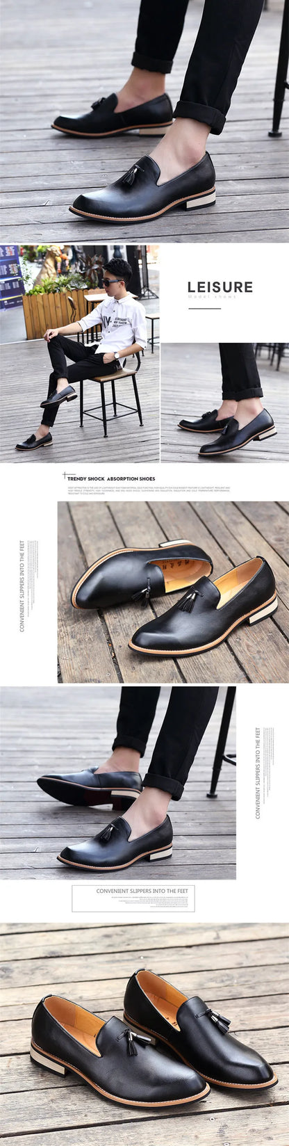 Luxury Men Leather Loafers Designer Tassels Brogue Shoes Male Wedding Shoes Fashion High Quality Men Casual Shoes Big Size 38-46