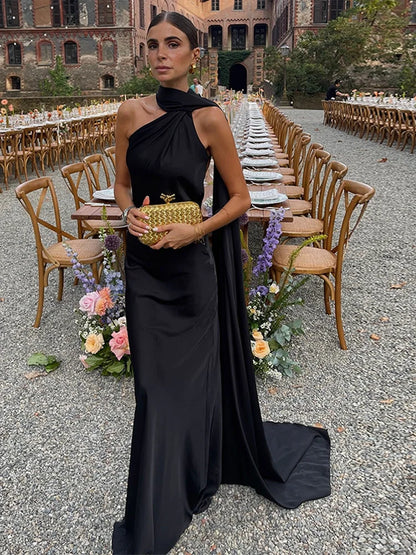 Ribbon Satin Long Party Dress Women Elegant Solid Sleeveless Female Backless Dresses 2026 Summer Autumn Lady Evening Club Gowns