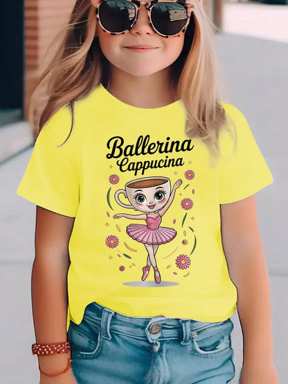 Italian Brainrot Cute Meme T-Shirt for Girls Clothes Ballerina Cappuccino Print Tee Tops Pink Summer Kawaii Outfits Streetwear