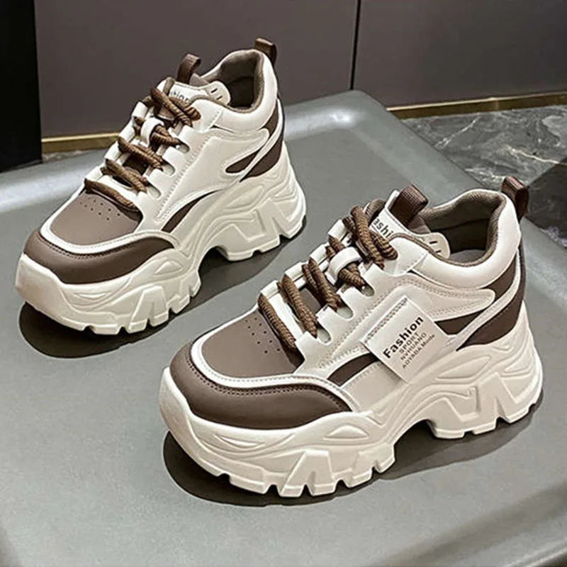 Fashion 2025 Spring Autumn Platform Sneakers Women Shoes Korean Lace Up Chunky Sneakers Mixed Color Women's Vulcanize Shoes