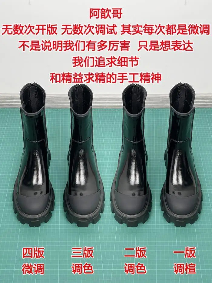 Women Motorcycle Boots Wedges Flat Shoes Woman Spring High Heel Platform Leather Combat Boots Lace Up Shoes Black Girls Platform