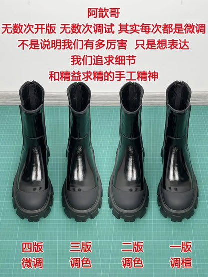 Women Motorcycle Boots Wedges Flat Shoes Woman Spring High Heel Platform Leather Combat Boots Lace Up Shoes Black Girls Platform