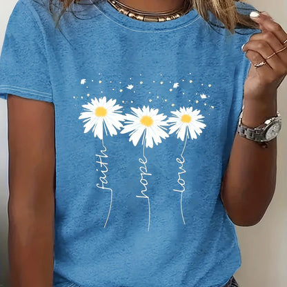 2024 New Women's Color Block T-shirt Summer Fashion Short sleeved Top Flower Print Loose Clothing Women's Party T-shirt