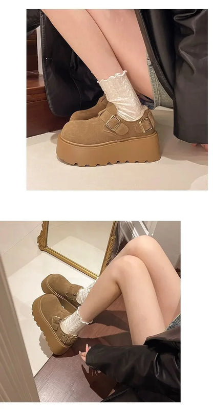 Women's Thick Bottomed Slip-On Flats Fleece Lined Cotton Shoes Spring Autumn Casual Comfortable Flat Heel Warmth Enhancing