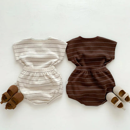Summer Baby Girls Clothes Set Stripe Boys Infant Clothing Set Top PP Shorts Suit 2PCS Outfits Toddler Baby's Leisure Sports Set