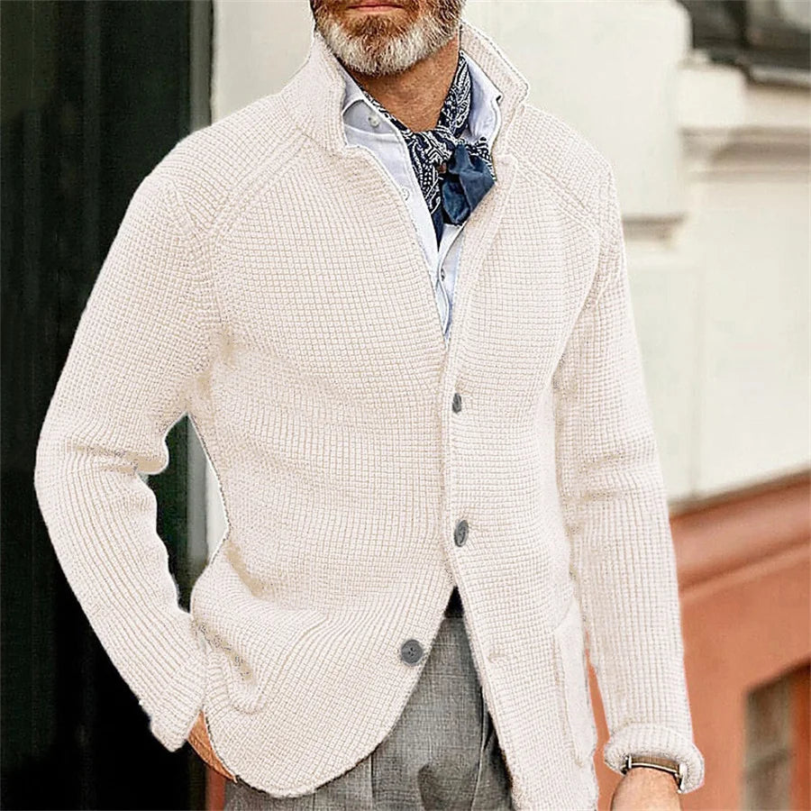New 2025 Men Stand Collar Knitted Coat Long Sleeve Sweater Cardigan Jacket Solid Thick Warm Knitwear Casual Sweatercoat Blazer
