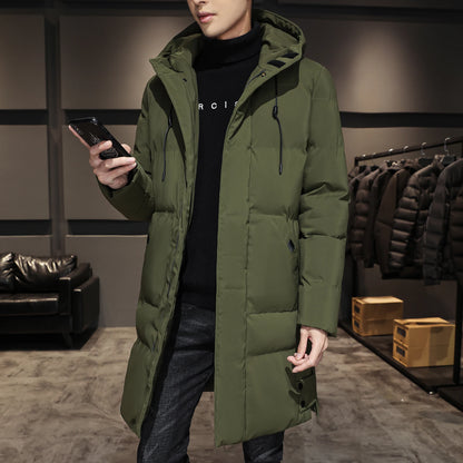 Cotton jacket men's winter thick medium long style men's decoration body trend business cotton jacket men's coat