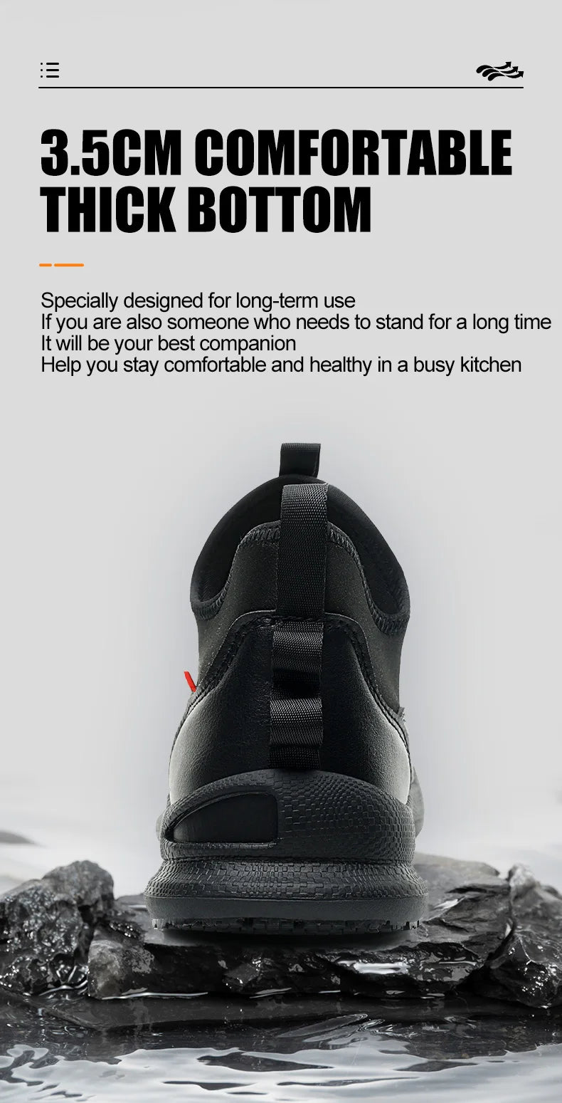 Fashionable men's leather shoes Waterproof and anti slip chef shoes Wear resistant men's casual shoes oil resistance Chef's boot