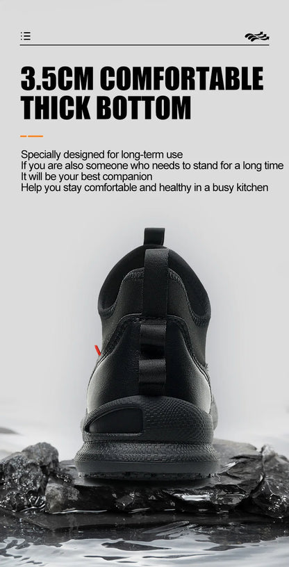 Fashionable men's leather shoes Waterproof and anti slip chef shoes Wear resistant men's casual shoes oil resistance Chef's boot