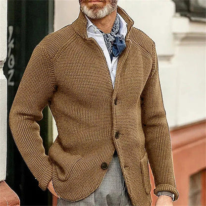 New 2025 Men Stand Collar Knitted Coat Long Sleeve Sweater Cardigan Jacket Solid Thick Warm Knitwear Casual Sweatercoat Blazer