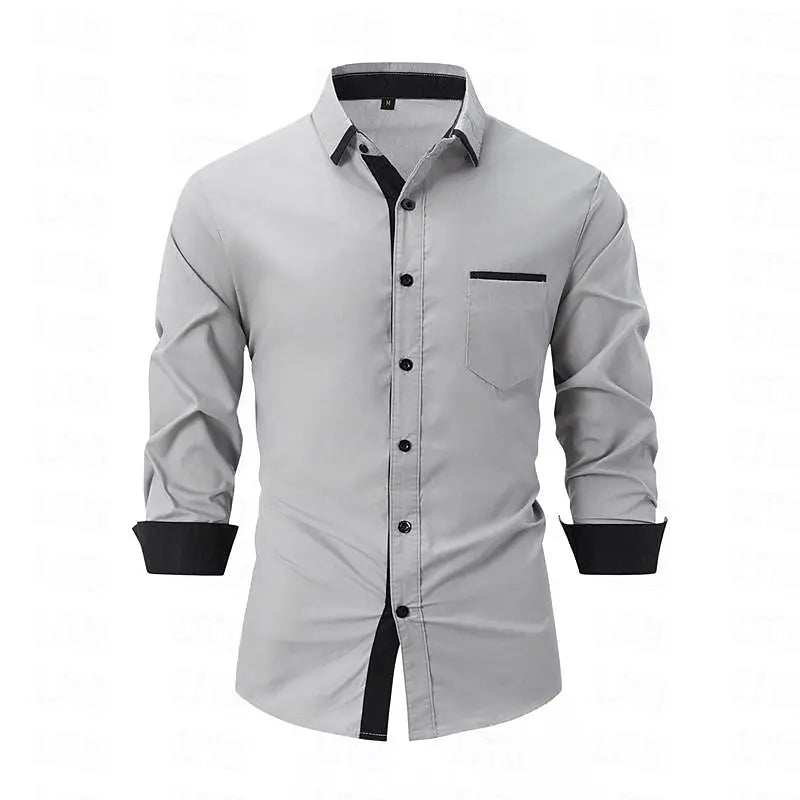Popular men's color blocked casual long sleeved formal shirt men's slim fit checkered shirt