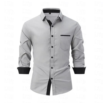 Popular men's color blocked casual long sleeved formal shirt men's slim fit checkered shirt