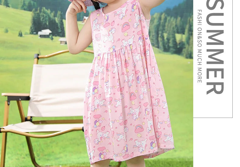 Girls Casual Dresses Flower Printing Sleeveless Casual Dress Toddler Clothes Flower Girl Dresses 2 To 8 Years