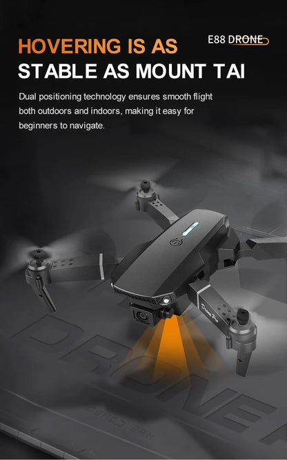 E88 ProIntelligent Folding Drone Supports single/Dual Camera Switching 4KPicture Quality+Wide-angle Shooting WiFiDirect Real-Tim