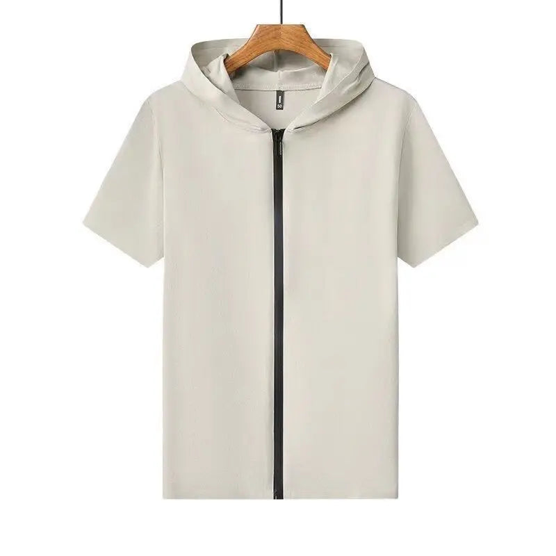 2023 Men Summer Trend Stand Collar Zipper Cardigan Shirts Solid Short Sleeve Comfortable Business Casual Top Ropa Hombre Camisas