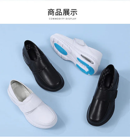 Platform White Shoes Women Casual Comfortable Light Nurse Work Shoes Fashion Slip on Non-slip Loafers Women Genuine Leather Shoe