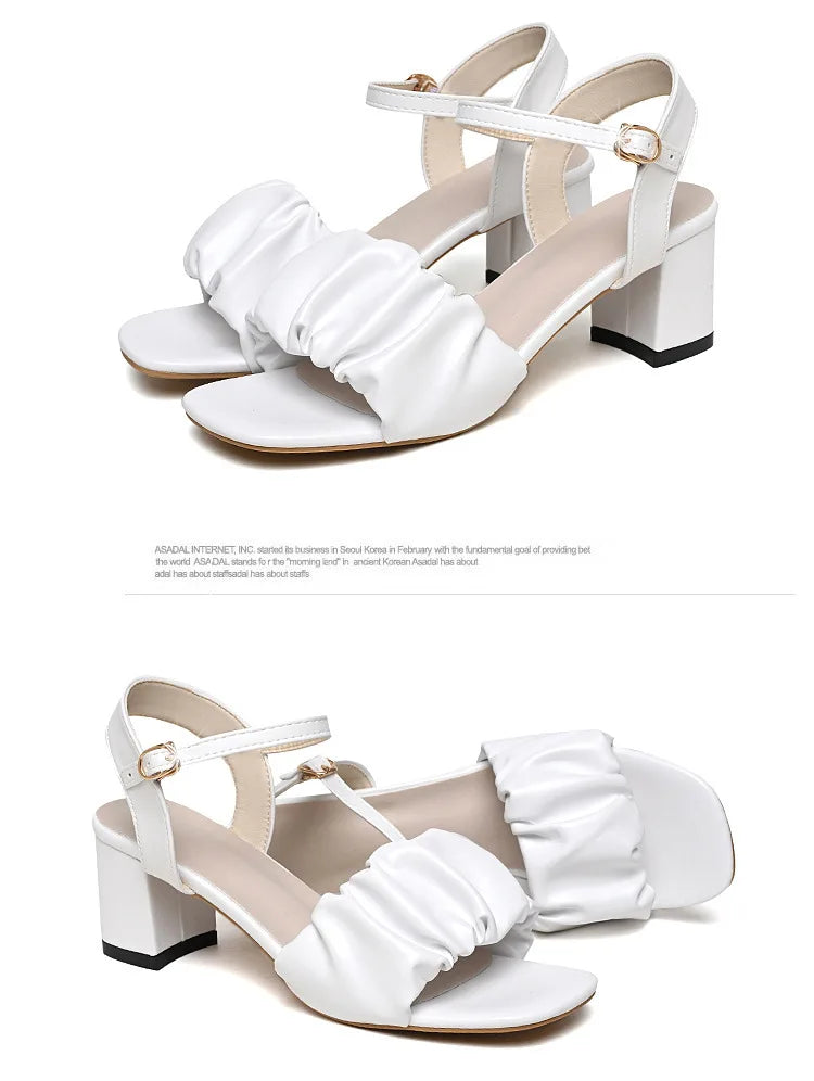 Size 35-42 New Fashion White High Heel Shoe Buckle Sandalias Grace Dress Female Designer Party Shoes 2024 Summer Women's Sandals