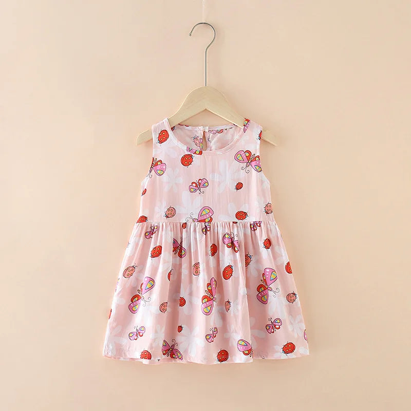 Girls Casual Dresses Flower Printing Sleeveless Casual Dress Toddler Clothes Flower Girl Dresses 2 To 8 Years