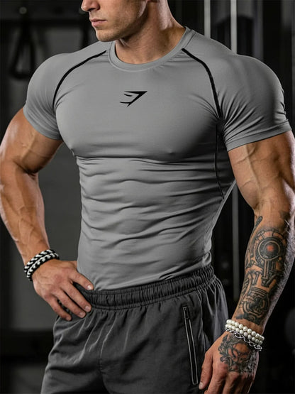 Men's compression running T-shirt fitness tight short sleeved T-shirt training jogging shirt gym sportswear quick drying