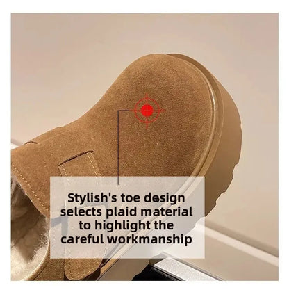 Women's Thick Bottomed Slip-On Flats Fleece Lined Cotton Shoes Spring Autumn Casual Comfortable Flat Heel Warmth Enhancing