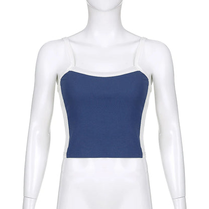 Sleeveless Knitted Crop Tops Green Sexy Basic Patchwork Summer Casual Cami Backless Y2k Vintage Tank Top Women