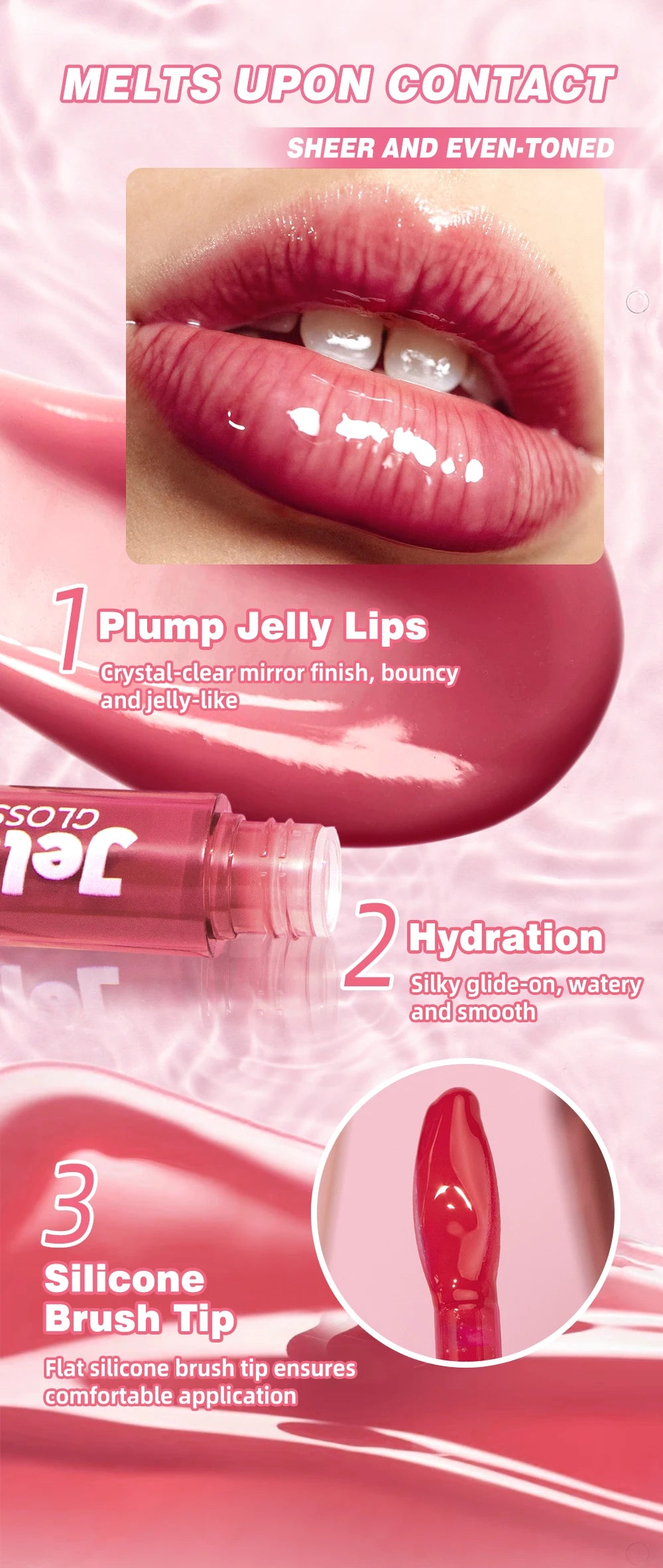 Mirror Water Light Jelly Lip Gloss Shiny Mirror Moisturizer Sexy Red Rose Liquid Lipstick Glitter Lip Oil Glass Lip Stain Makeup