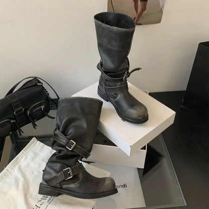 Women's Long Boots Fashion Dress Flats Shoes for Woman Designer Winter Motorcycle Boots 2025 Goth Chelsea Botas De Mujer Shoes