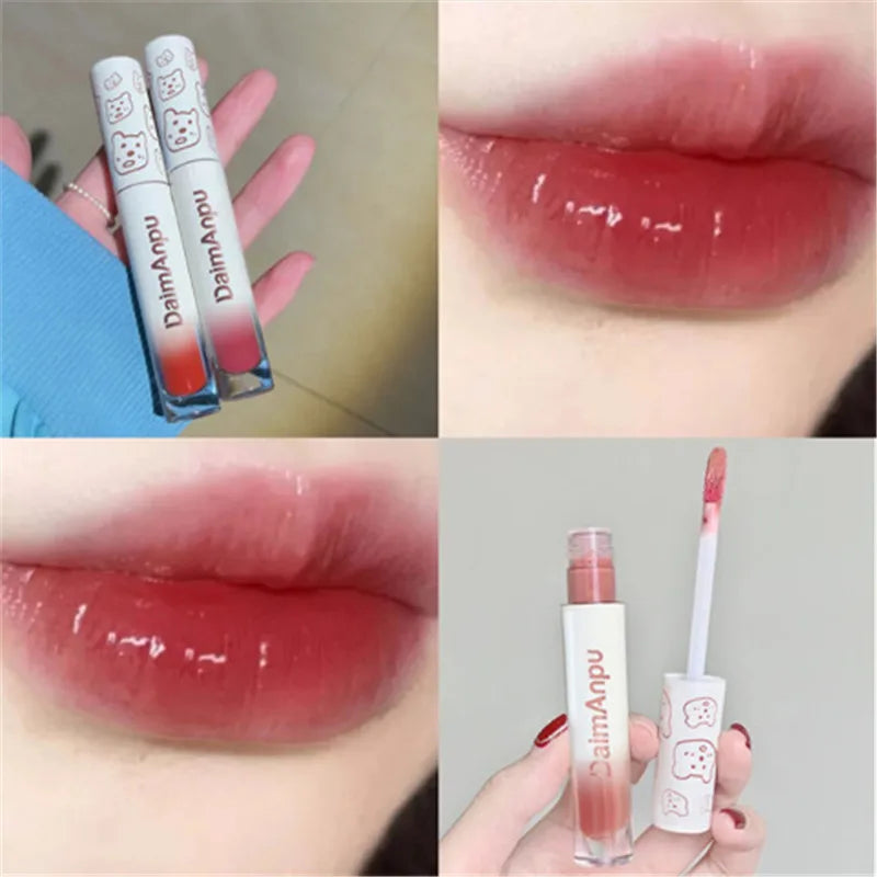 Cute Bear Liquid Lip Gloss Waterproof Non-stick Long Lasting Mirror Water Lip Glaze Lipstick Lip Gloss Beauty Cosmetic Makeup