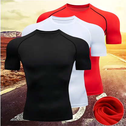 Men's compression running T-shirt fitness tight short sleeved T-shirt training jogging shirt gym sportswear quick drying