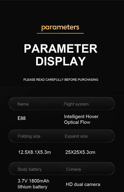 E88 ProIntelligent Folding Drone Supports single/Dual Camera Switching 4KPicture Quality+Wide-angle Shooting WiFiDirect Real-Tim