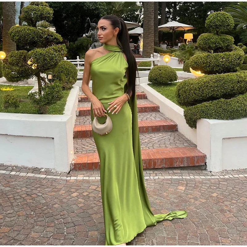 Ribbon Satin Long Party Dress Women Elegant Solid Sleeveless Female Backless Dresses 2026 Summer Autumn Lady Evening Club Gowns