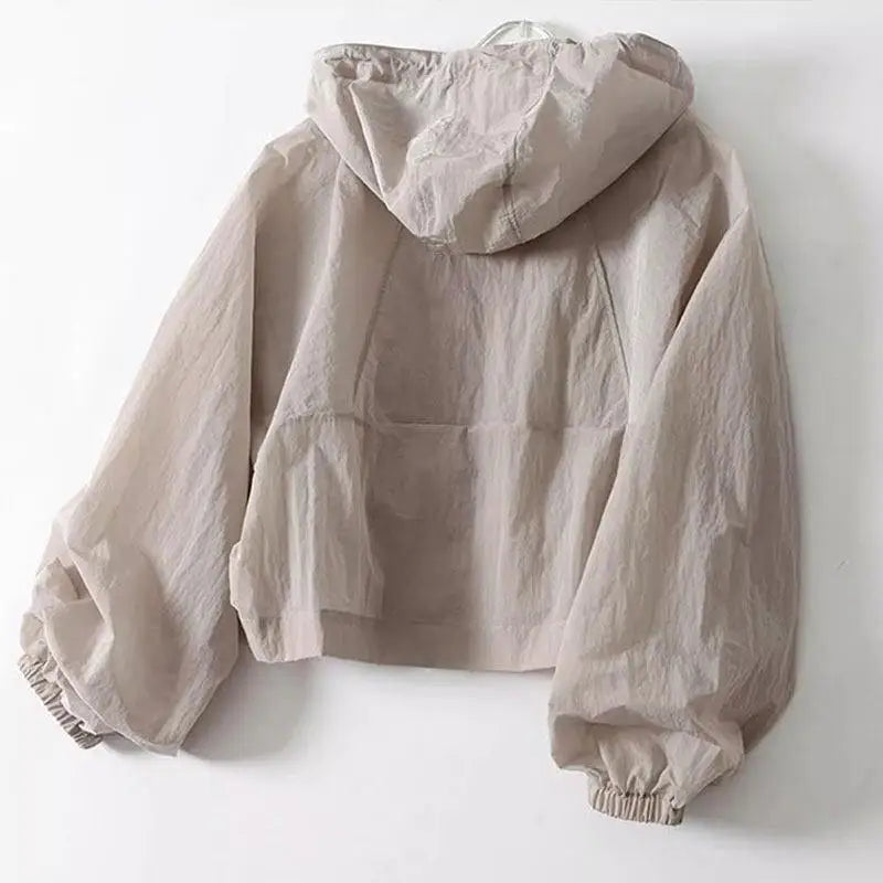 （Summer4）Women Sun Protection Clothing UV Protection Summer Loose Fit Hooded Zippered Thin And Casual