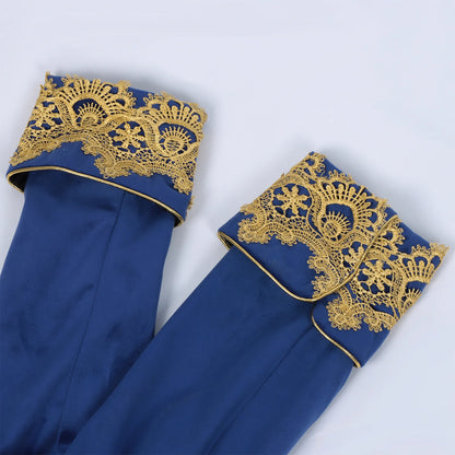 2025 New Blue Lace Tuxedo for Men, Euro- American Medieval Vintage Men's Tailcoat Jacket,medium Length Punk Performance Costume