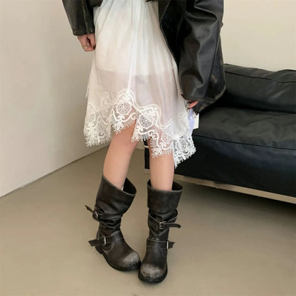 Women's Long Boots Fashion Dress Flats Shoes for Woman Designer Winter Motorcycle Boots 2025 Goth Chelsea Botas De Mujer Shoes