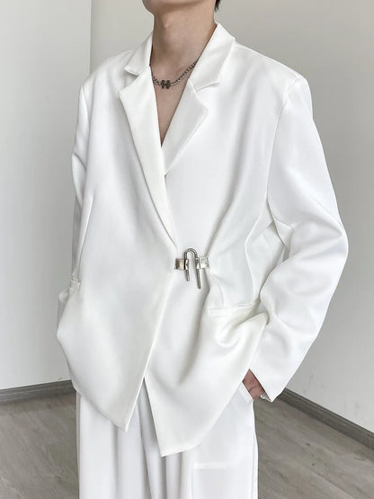 2026 Men's Korean Style Spring Casual Suit Jacekt Metal Buckle Male Loose  Male Solid Color Blazers Harajuku Long Sleeve Coats